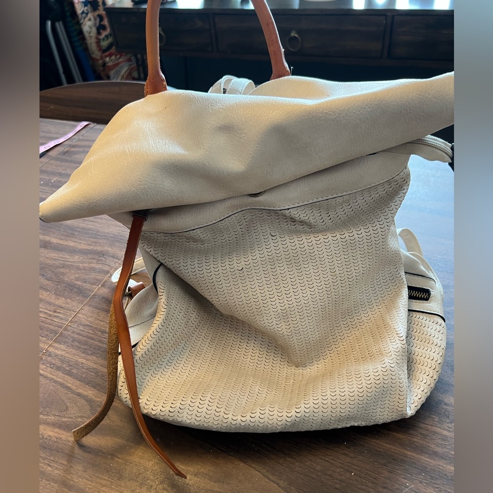Cream faux leather backpack